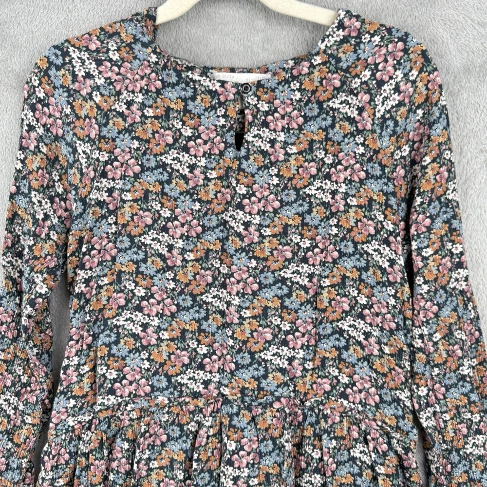 Zara Dress Girls 11/12 Multicolor Floral L/S Lined Circle Skirt Keyhole Neckline